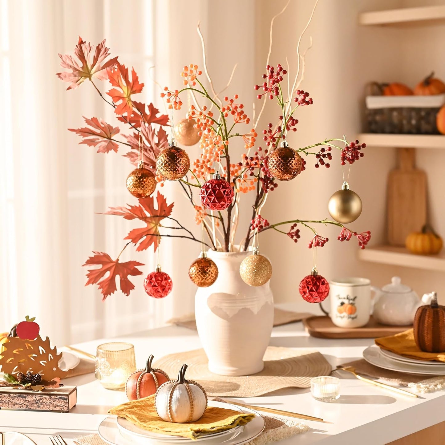 Valery Madelyn Christmas Tree Decorations Ornament Set for Fall Halloween, 50ct 2.36 Inches Red and Brown Shatterproof Christmas Ball Ornaments Hanging Xmas Holiday Party Decor