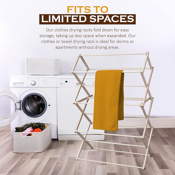 Peaceful Classics Wooden Laundry Rack - Amish Handmade Wooden Clothes Drying Rack - Foldable Drying Rack for Towel, Blanket, Linen Household Essentials - for Indoor Or Outdoor Use (38" x 30" x 13")