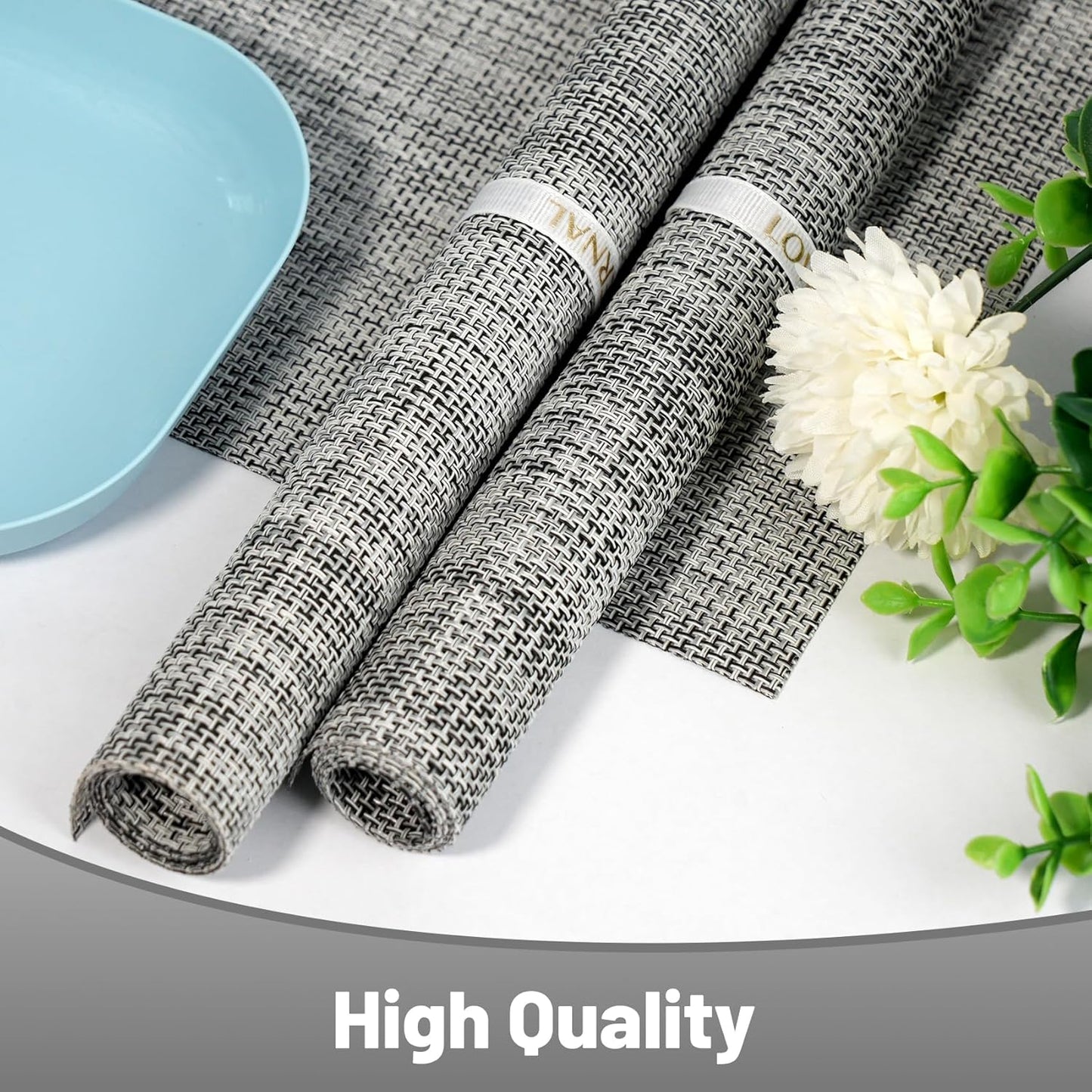 Placemats Set of 8，Non-Slip PVC Weave Table Mats Easy to Clean，Heat Resistant Place Mats for Kitchen Dining Table Decoration Indoor Outdoor，Gray