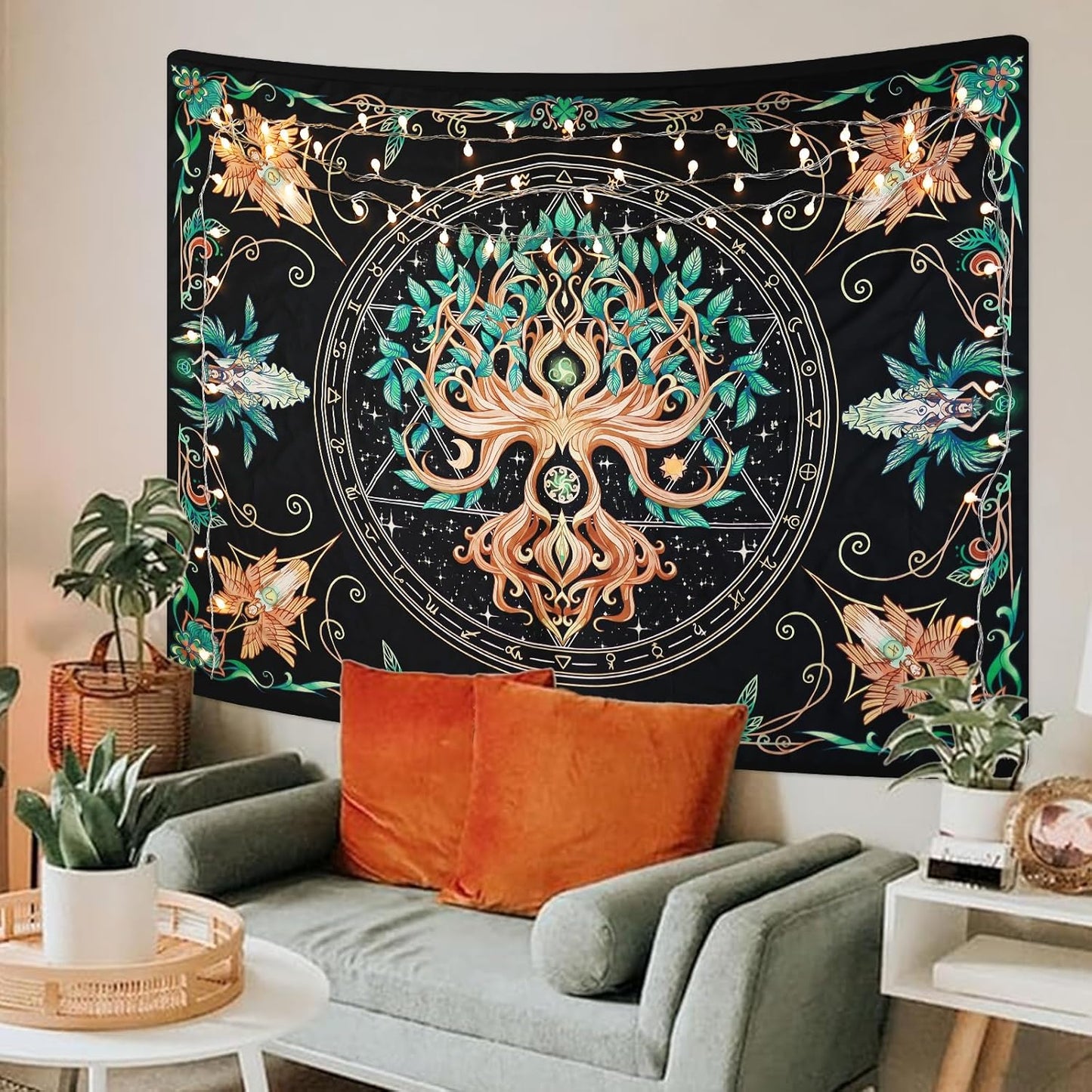 Tree of Life Tapestry - Natural Hippie Wall Hanging, UV Resistant, Machine Washable, Lightweight, Psychedelic Witchcraft Bedroom Decor for Bedroom, Living Room, Yoga Room - 47.64x35.43 Inch
