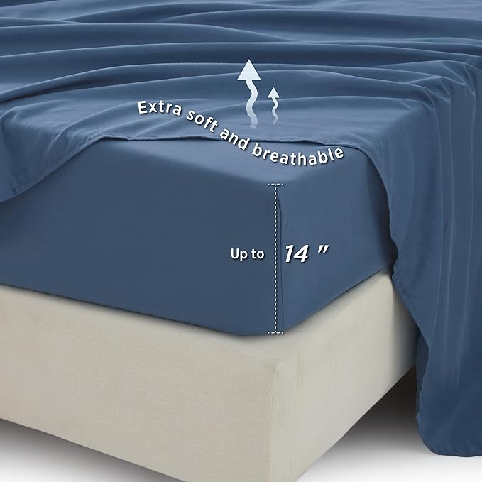 Bedsure Navy Oversized Queen Comforter Set - 7 Pieces Floral Bedding Sets Oversized Queen Bed in a Bag with Reversible Botanical Flowers Comforter, Sheets, Pillowcases & Shams