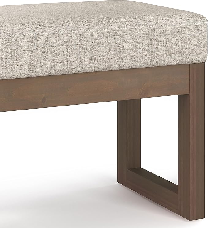 SIMPLIHOME Milltown Small Ottoman Bench - 27 inch Wide Upholstered Tweed Look Fabric Rectangle Footstool Ottoman in Platinum, Contemporary Bench for Bedroom or Entryway with Cushioned Seat, Assembled