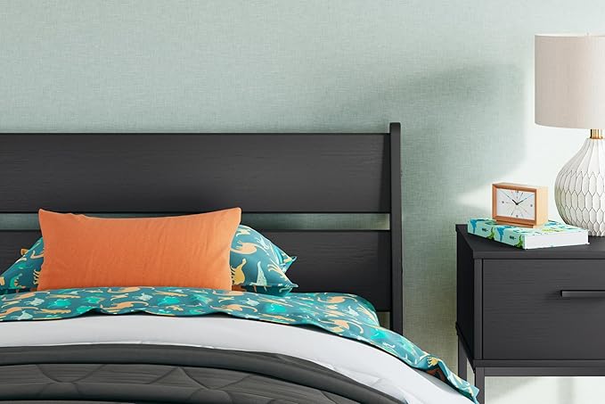 Signature Design by Ashley Socalle Casual Twin Panel Platform Bed, Foundation or Box Spring Not Needed, Black
