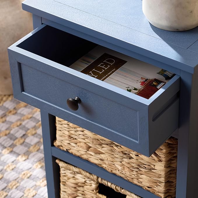 SAFAVIEH Home Collection – Carrie Blue 3-Drawer Storage Side Table, Mixed-Material Cottage Design, Fully Assembled (AMH5700K)