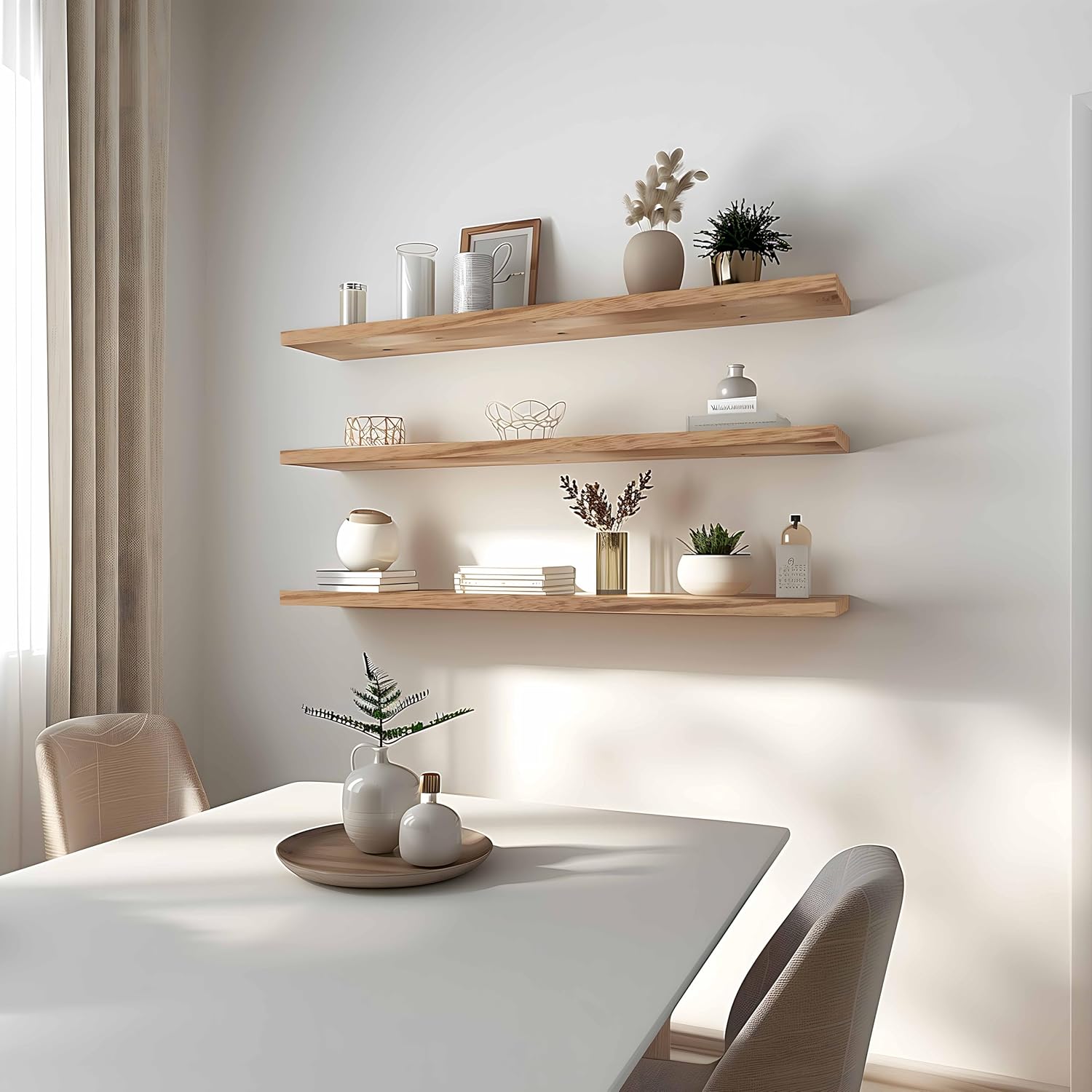 Wood Floating Shelves for Wall Decor, Rustic Wall Shelves for Bedroom Bathroom Kitchen Living Room, Set of 4 Light Walnut 48 Inch - Décor Diaries