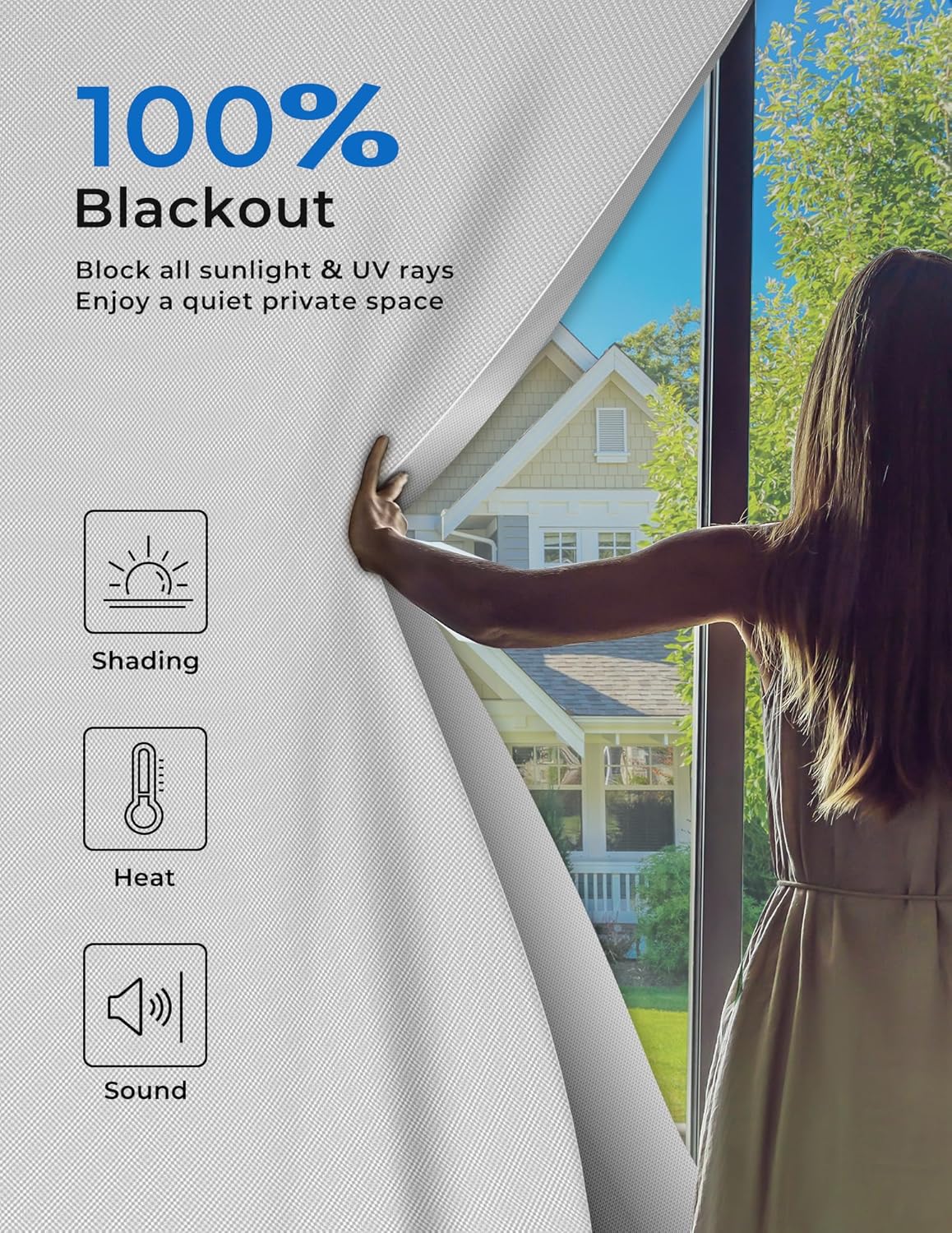 Sumobaby Blackout Curtains for Bedroom 75"x57" Portable No Drill Blinds for Windows with Heat-Resistant Magic Tapes,100% Black Out Window Cover Easy to Cut Fit for Home Cinema,Dorm Room,Nursery(White)