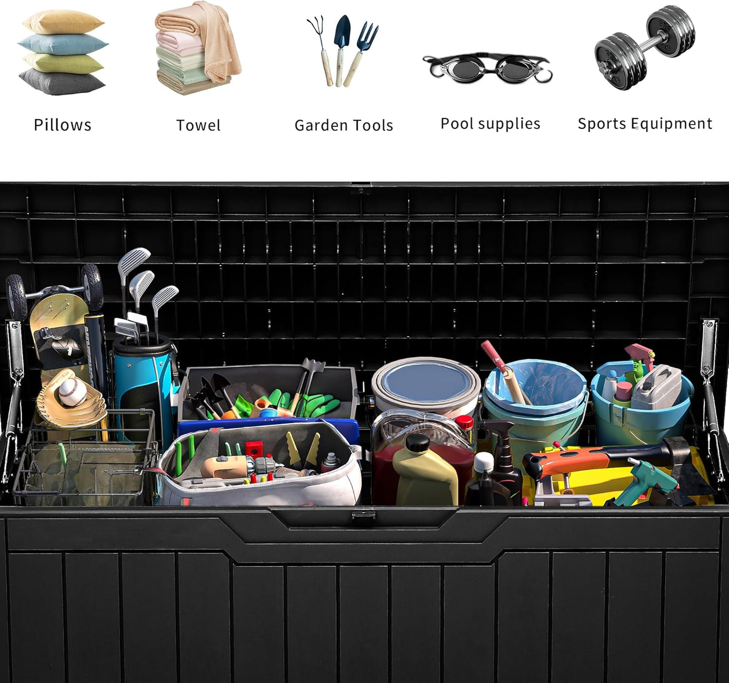 YITAHOME 100 Gallon Outdoor Storage Box, Large Water Resistant Resin Deck Box, Indoor Outdoor Lockable Storage Container for Patio, Garden, Cushions, Tools, Equipment (Black)