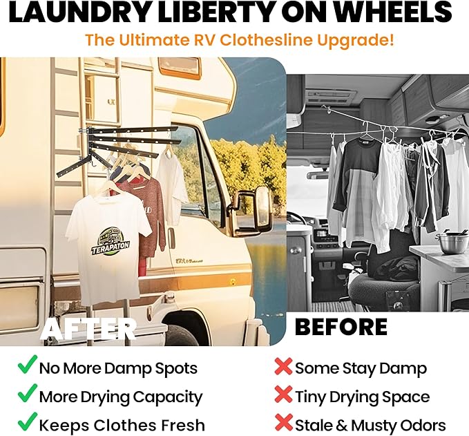 RV Clothes Drying Rack, 26.5-inch Width Ladder Mounted Clothes Drying Rack with 5 Swivel Arms, All Metal, Foldable Design, 90 LBS, RV Must Have for MotorHomes, Fifth Wheels, Trailers