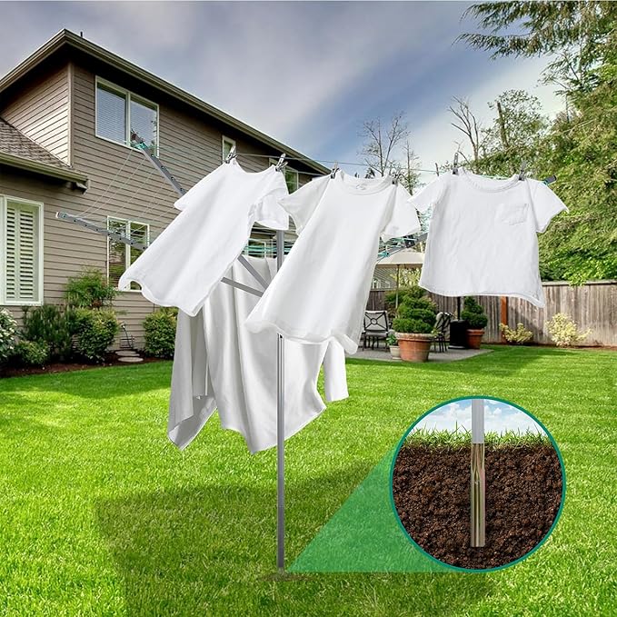 Umbrella Drying Rack Outdoor Umbrella Clothesline Rotary Retractable Clothes Line Adjustable Height 4 Arms Heavy Duty Clothesline Drying Rack 12 Lines with 165 Feet Clothes Line for Backyard