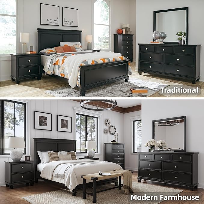 Signature Design by Ashley Lanolee Classic 2 Drawer Nightstand for Bedroom, 26.75" Tall, Black