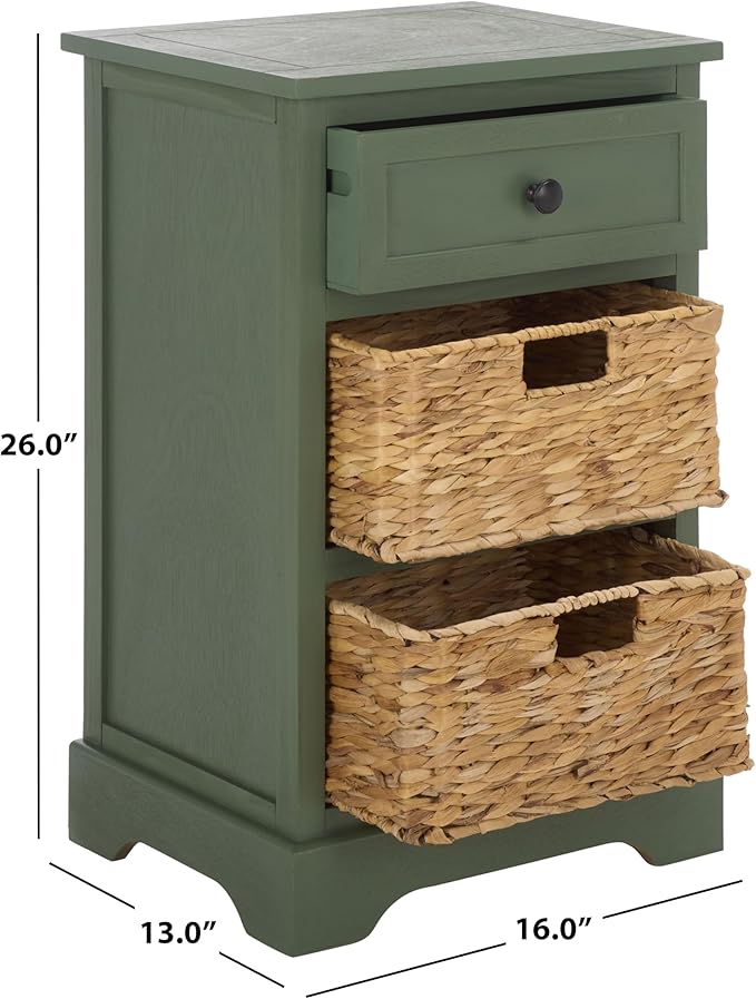 SAFAVIEH Home Collection – Carrie Dusty Green 3-Drawer Storage Side Table, Mixed-Material Cottage Design, Fully Assembled (AMH5700L)