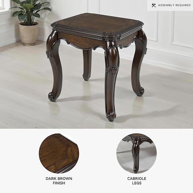 Signature Design by Ashley Maylee Classic End Table with Cabriole Legs, Dark Brown