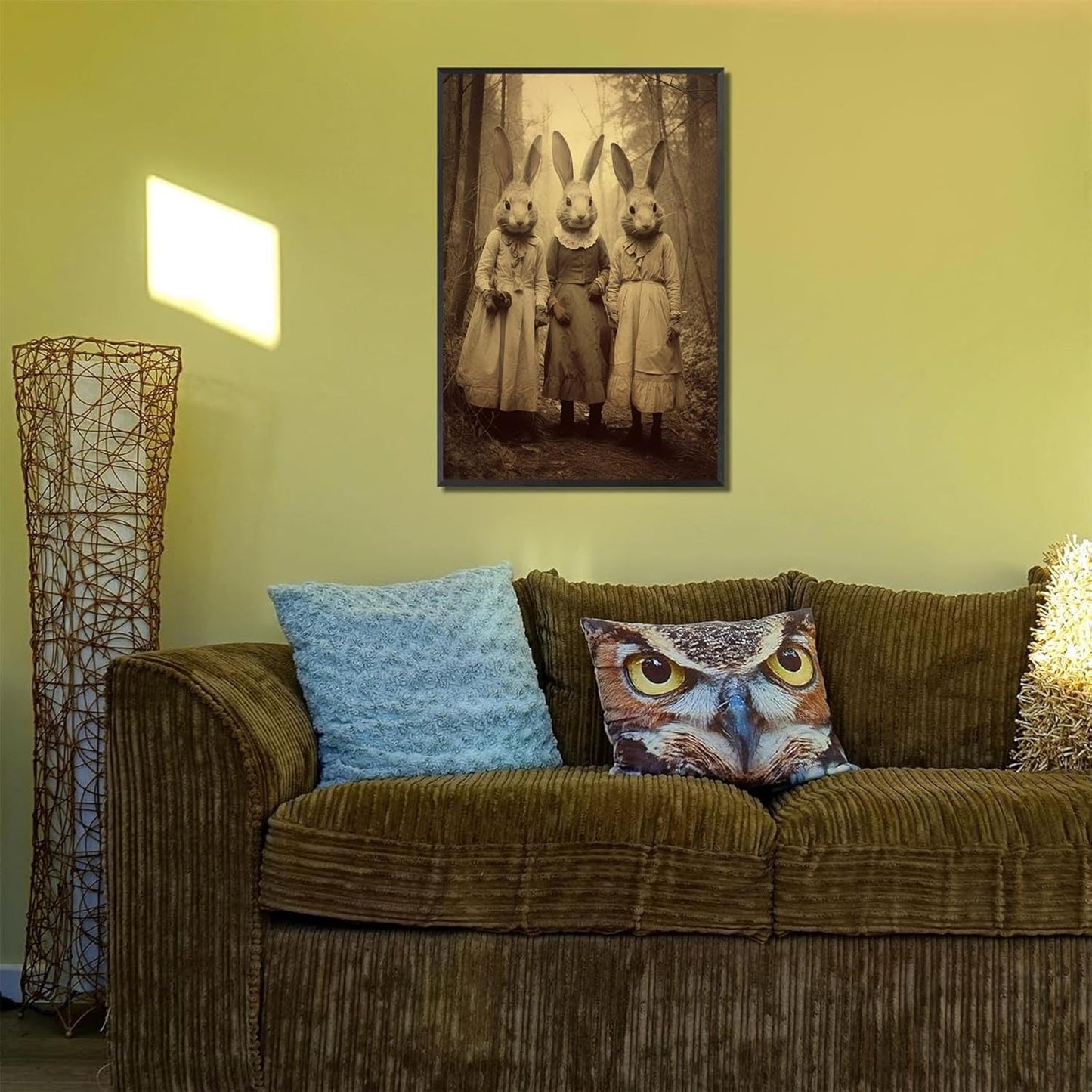 Vintage Horror Spooky Three Rabbits In Occult Forest Spooky Canvas Wall Art Poster Gothic Dark Academia Decorations Room Creepy Print Retro Halloween Wall Decor 24X36inch Aluminum Framed