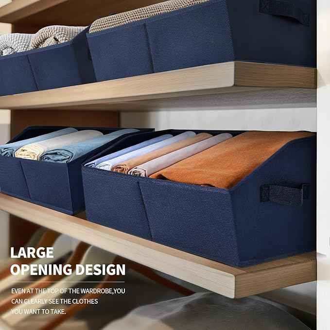 Closet Baskets for Shelves Trapezoid - Decorative Storage Baskets with Handle, Closet Bins for Organization, Shelf Storage Bins for Clothes, Books, Home, Office, 3 Pack, Navy Blue