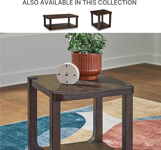 Signature Design by Ashley Breckington Contemporary End Table with Lower Shelf, Dark Brown