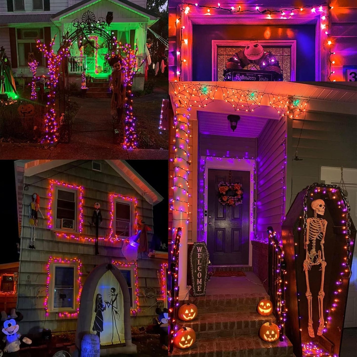 Brizled Orange & Purple Halloween Lights, 100 Count Connectable, UL Certified Incandescent String Lights, Black Wire Mini Lights Set for Indoor/Outdoor Halloween Party Decor