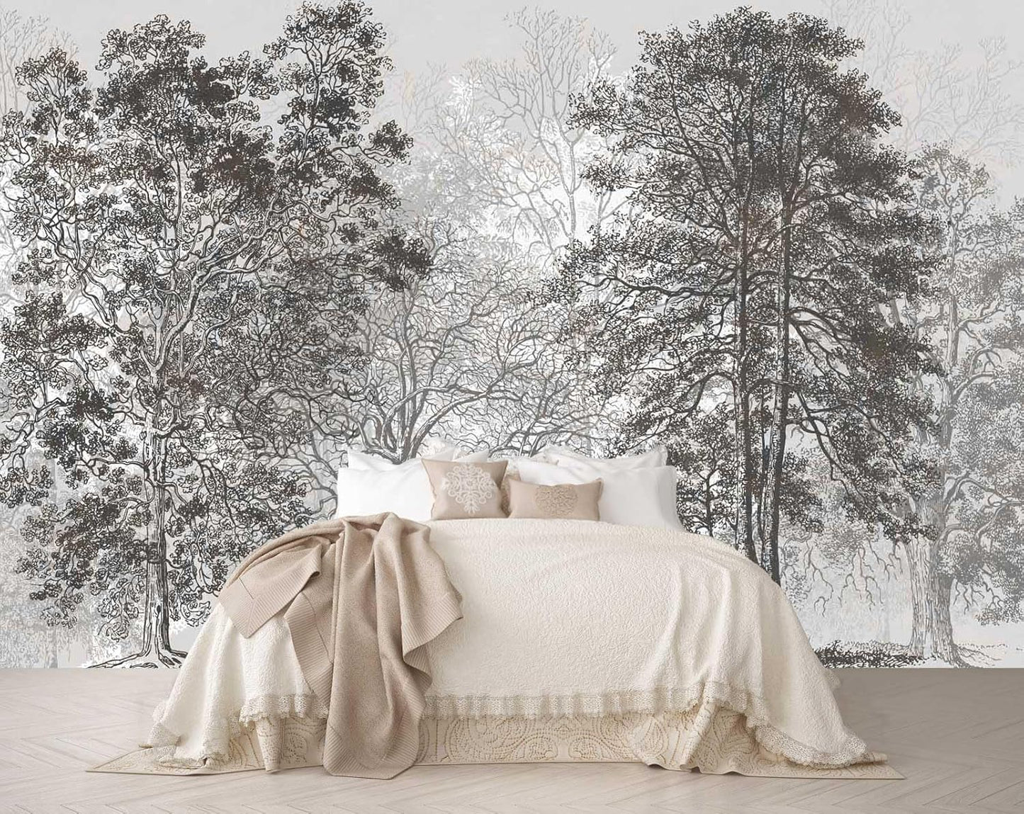Vintage Forest Mural Wallpaper Gray Trees Woodland Wallpaper Bedroom Living Room Large Art Mural Vintage（Not Peel and Stick）