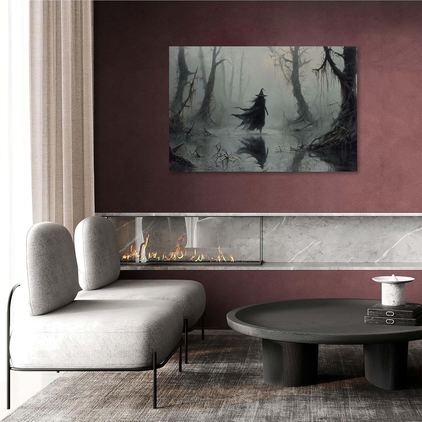 Vintage rustic swamp witch poster dark moody wall art gothic horror season halloween print for home decor retro dark moody painting28x40in Wood Framed