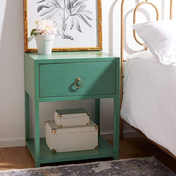 SAFAVIEH Home Collection – Yudi Turquoise Nightstand with Drawer & Shelf, Contemporary Accent Storage Table, Fully Assembled (NST9201C)