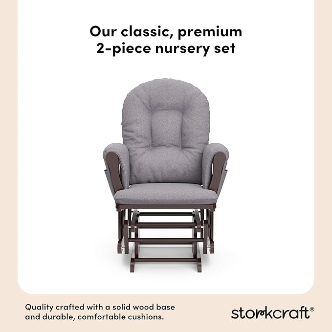 Storkcraft Premium Hoop Glider & Ottoman (Espresso/Gray Swirl) — GREENGUARD Gold Certified Nursery Glider, Solid Wood Craftsmanship, Smooth-Gliding Nursery Chair and Ottoman, Award-Winning