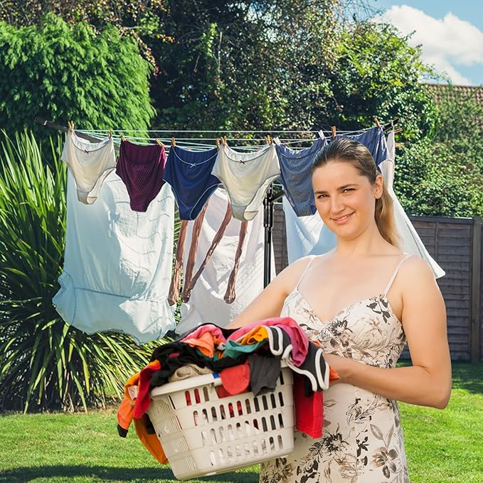 Outdoor Umbrella Drying Rack,Rotary Retractable Clothes Line,Outdoors Adjustable Height Drying Rack Clothing 12 Lines 4 Arms with 165 Feet Drying Space,Collapsible Clothes Drying Rack for Backyard