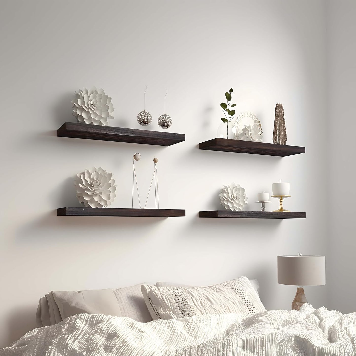 Brown Wood Floating Shelves for Wall Rustic Wall Shelves for Bedroom Set of 6 - Décor Diaries