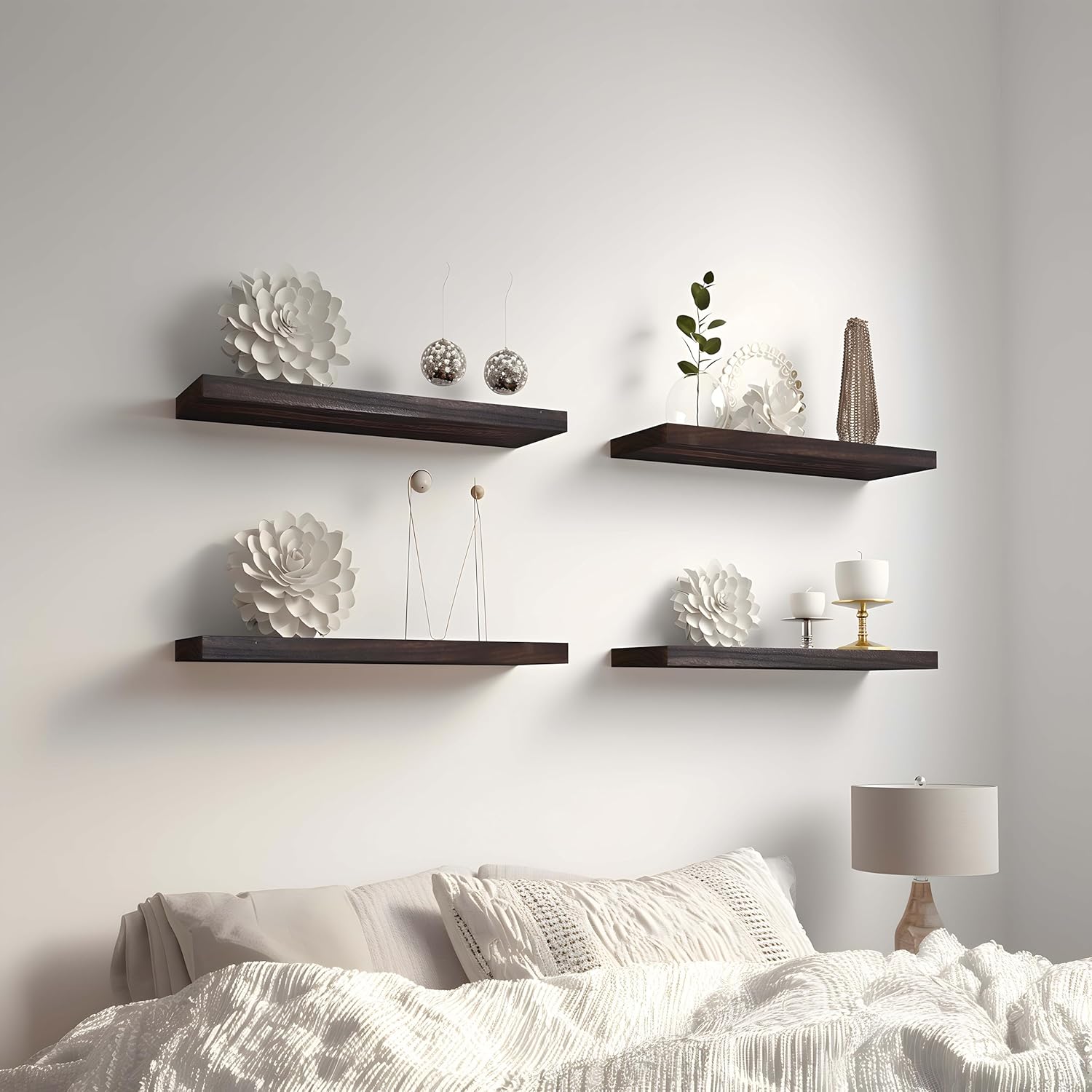 Brown Wood Floating Shelves for Wall Rustic Wall Shelves for Bedroom Set of 6 - Décor Diaries