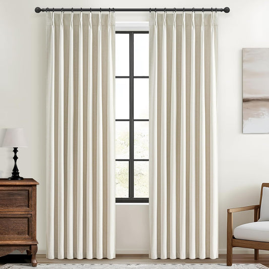 Cream Pinch Pleated Blackout Summer Curtains 86 Inch Length 2 Panels Set for Living Room,Farmhouse Linen Blend Thermal Burg for 86-88 inch Window Heat Blocking Drapes Room Darkening Light Beige