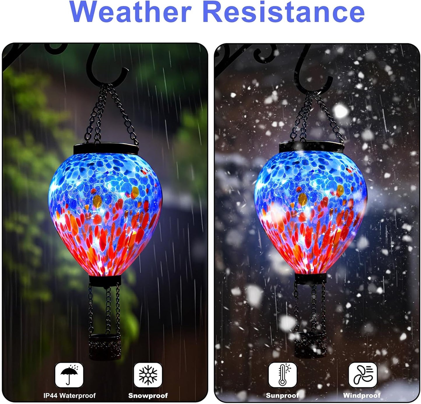 VOREEN Solar Hot Air Balloon Light – Handblown Colored Glass Outdoor Hanging Lantern for Garden, Patio, Balcony Decor – Waterproof, Fade-Resistant LED Light, Gift for Mom Wife Friend, Nature Lovers