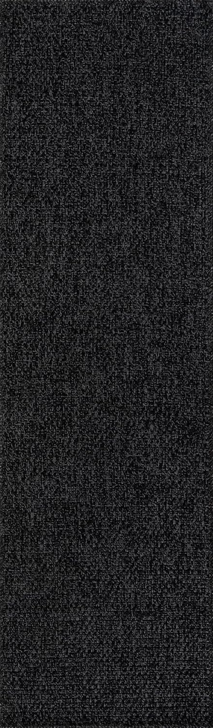 CAMILSON Indoor and Outdoor Runner Rug Dark Gray Black Solid Boho Woven Design Easy-Cleaning Non Shedding Farmhouse Living Room Bedroom Garden Patio and Kitchen Washable Outside Carpet Alfombras (2x7)