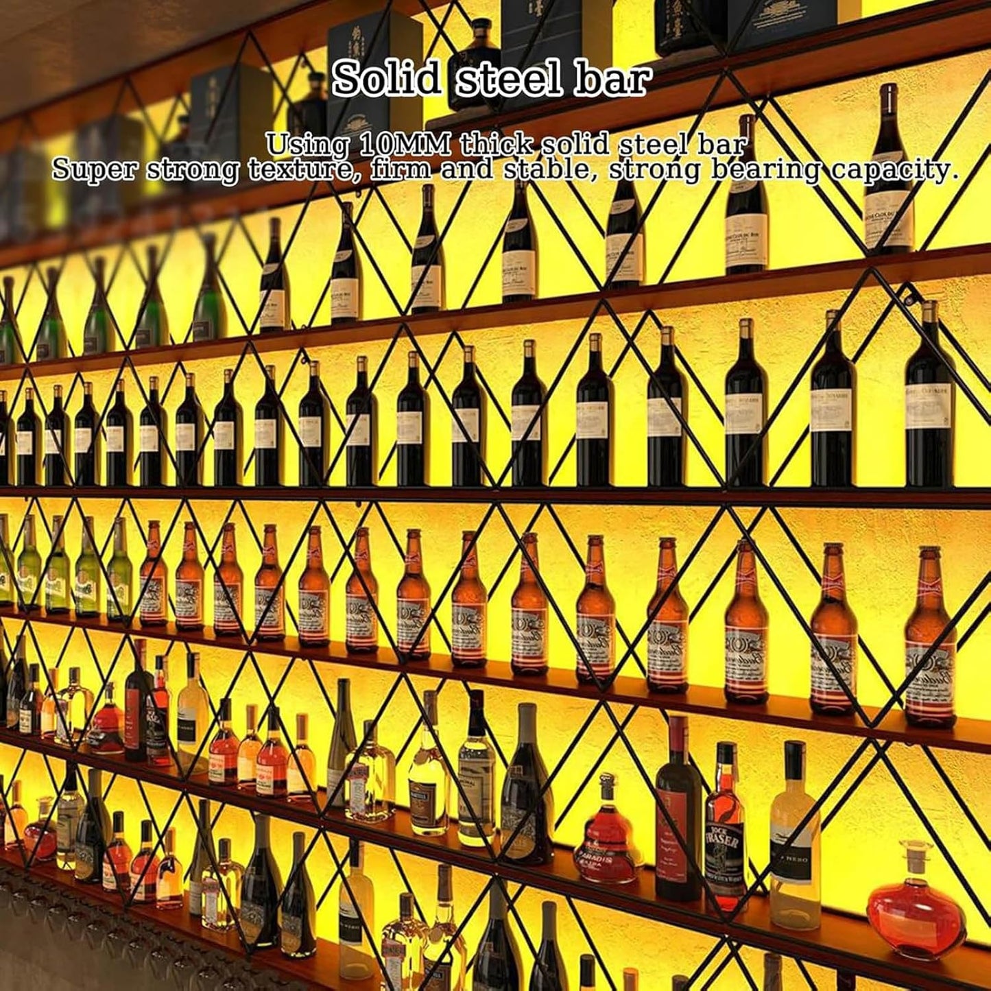 71in Wine Rack Wall Mount with Glass Holder, 3-Tier Floating Wine Rack, DIY Multi-Function Bar Wine Bottle Display Rack for Commercial Restaurants, Tea Rooms, Bars, Wine Cellars
