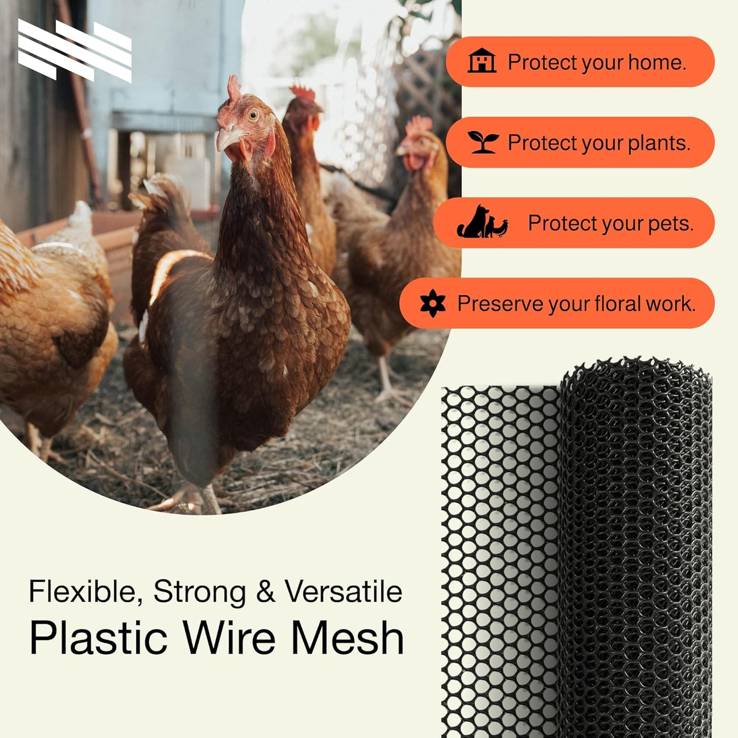 MaPorch Plastic Wire Mesh Fence - 15.7in x 10ft 2-Pack Black - Durable Plastic Mesh & Netting for Garden Fence & Poultry Barrier - Temporary Chicken Wire Fencing for Dogs