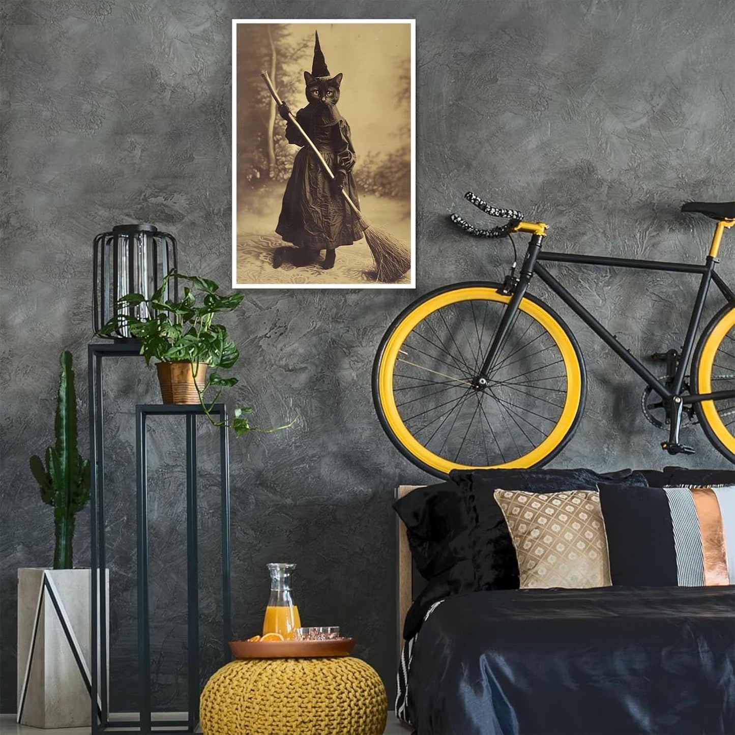 Halloween Decor Posters Black Cat Witch Canvas Wall Art Vintage Spooky Print Of Gothic Room Family Dark Academia Decorations Creepy Picture Poster Aesthetic 12X16inch Unframed