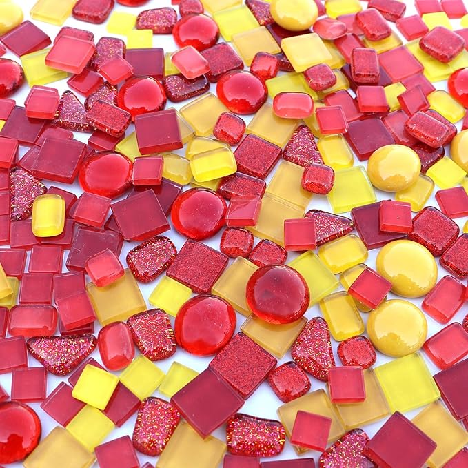 LITMIND Assorted Orange Red Irregular Crystal Mosaic Tiles, 9oz Value Pack - Perfect for Art Crafts, Mosaic Making Projects, Home Decor, and More