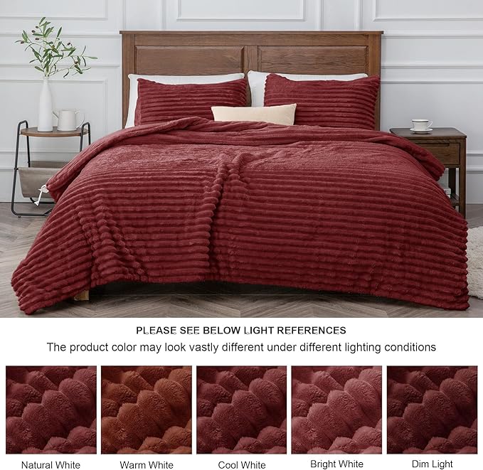 BEDELITE Fleece California King Comforter Set -Super Soft & Warm Fluffy Burgundy Bedding, Luxury Fuzzy Heavy Bed Set for Winter with 2 Pillow Cases
