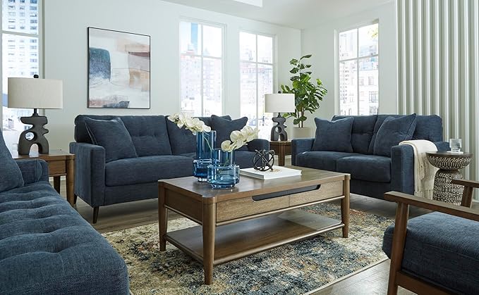 Signature Design by Ashley Bixler Classic Tufted Sofa with Removable Cushions, Blue