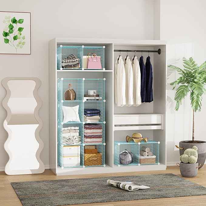 C&AHOME Wire Cube Storage, 12 - Cube Organizer Metal C Grids, Modular Shelves Units, Closet Organizer, Ideal for Home, Office, Living Room, 36.6”L x 12.4”W 48.4”H, Blue UWCS3012B