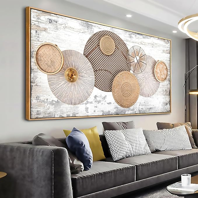 Wall Art Floral Rustic Wall Decor Yellow and White Canvas Painting Abstract Wall Art for Bedroom Living Room Dining Room Home Office Decor 24"x48" with Framed
