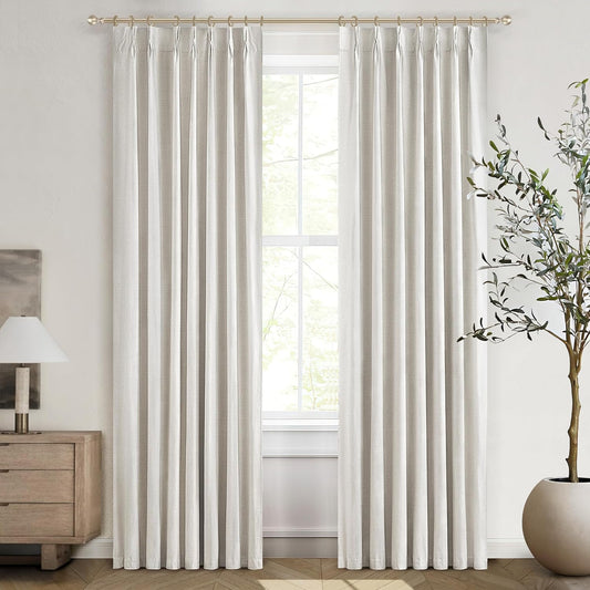 Neutral 86 Inch Nursery Blackout Window Curtains for Bedroom 86 Inches Long, Thermal Curtains for Summer Heat Blocking Linen Custom Made Drapes Pinch Pleated Back Tab Rustic (40"x86"2 Panels)