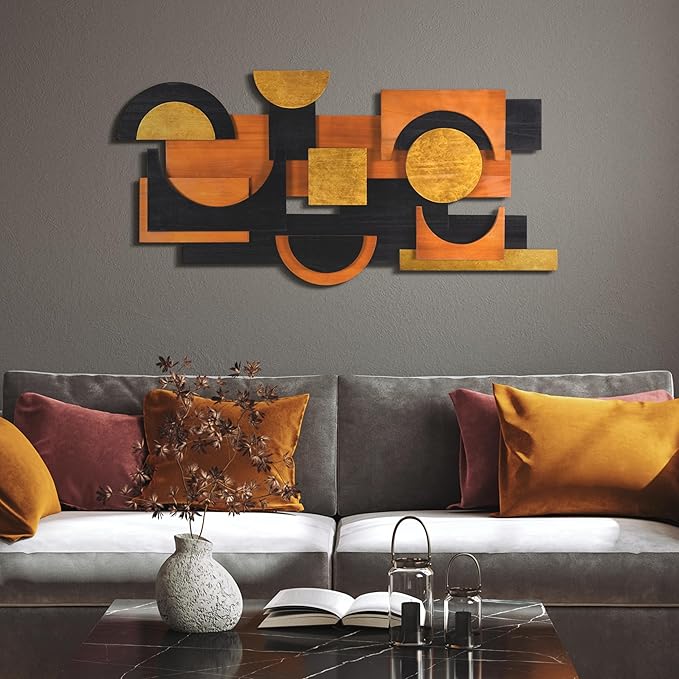 Empire Art Direct "Amber Embraces II" Handmade Dimensional Solid Paulownia Wood Abstracts Wall Art, Ready to Hang, Living Room, Bedroom & Office, 48" x 24"x 1.42"