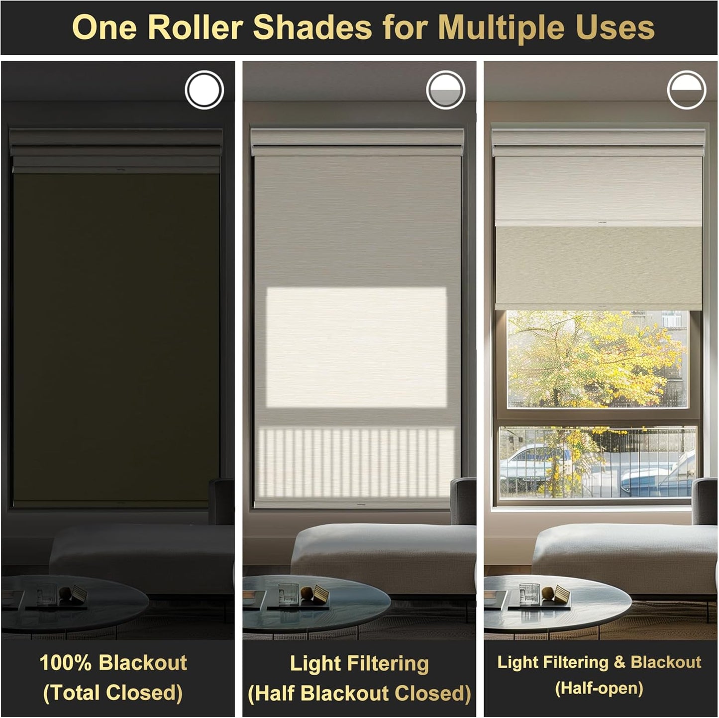 BERISSA Cordless Dual Roller Shades with Cassette Valance,Double Window Shades Blackout and Light Filtering Shades,Day and Night Roller Shades for Home Office Door.Striped Jacquard Beige.43 W x 80" H