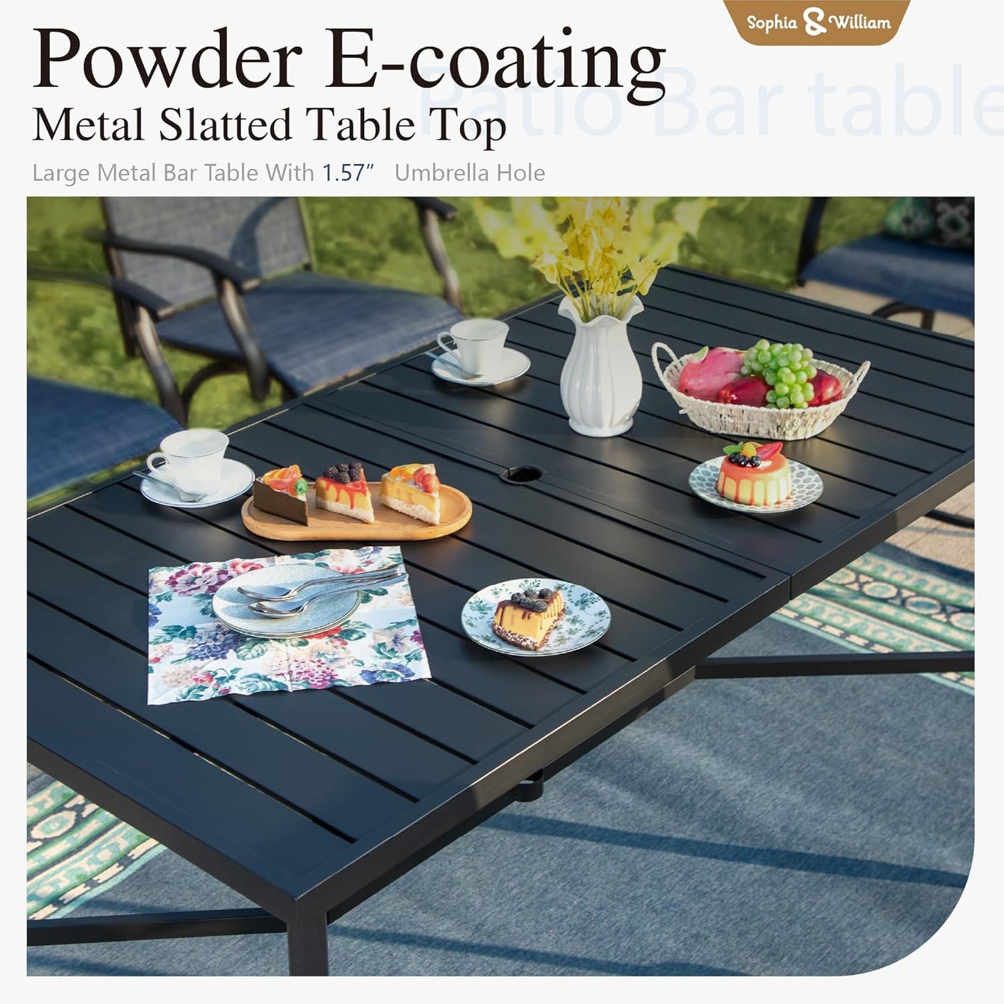 Sophia & William Outdoor Bar Set, Patio Bar Table and Chairs Set, Bar Height Patio Set - 4 x Swivel Bar Chairs(Grey), 1 x Rectangular Bar Table