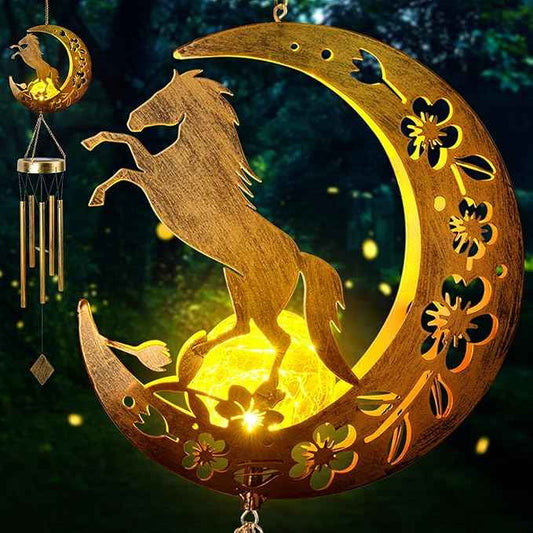 Moon Horsebird Wind Chime Outdoor, Handcrafted Metal Garden Wind Chimes with Horse & Bird Charms, Melodic Wind Bells for Patio Porch Decor, Weatherproof Gift for Equestrian & Nature Lovers