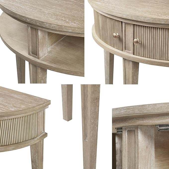 Martha Stewart Crestview Hall Console Table for Entryway with Storage, Solid Rubber Wood Frame, Vintage Demilune Shape, Bronze Knobs, Farmhouse, Accent Living Room Furniture Décor - Reclaimed Greige