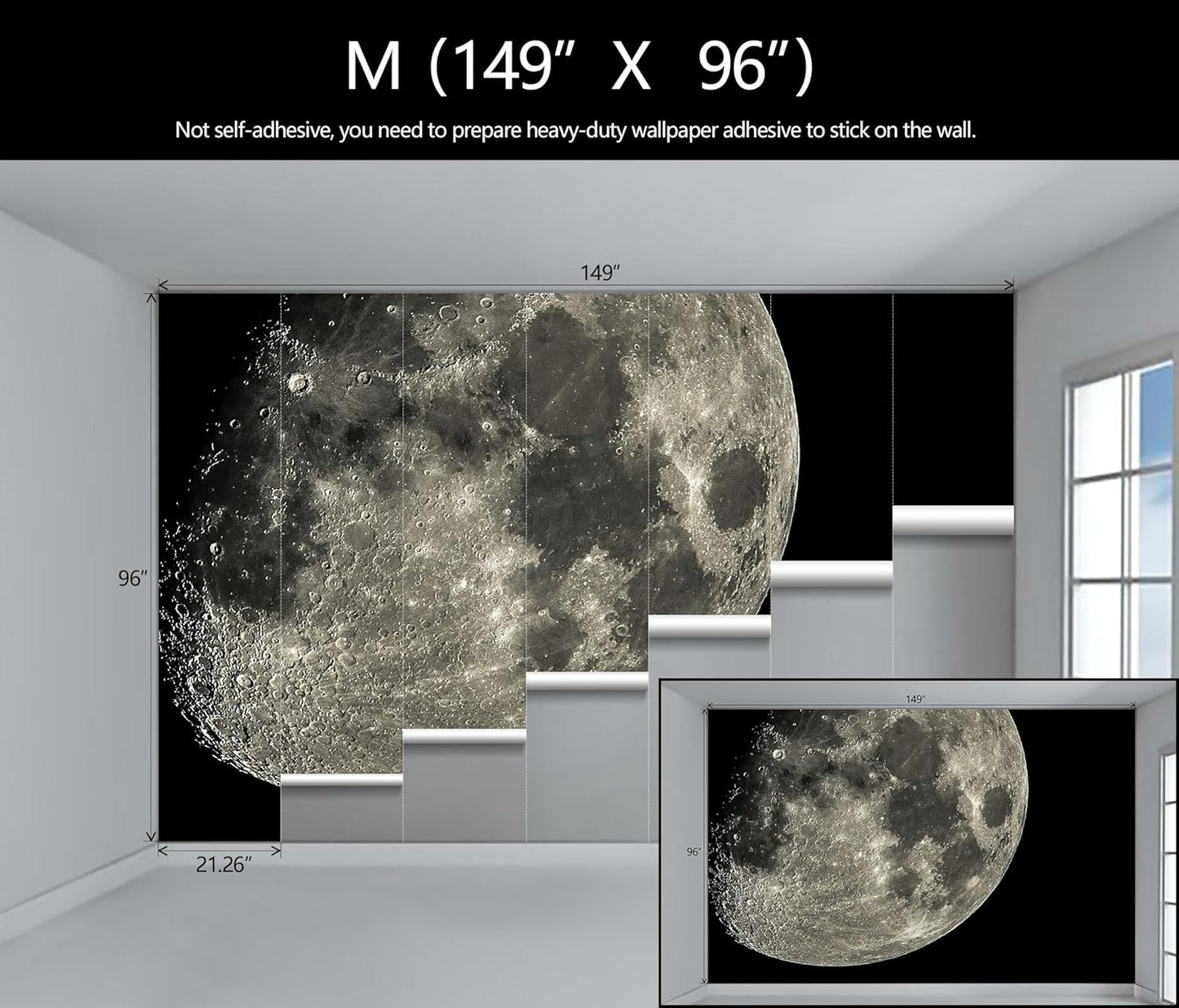 Moon Wallpaper Dark Night Sky Landscape Mural Living Room Bedroom Kids Room (Not Peel and Stick)