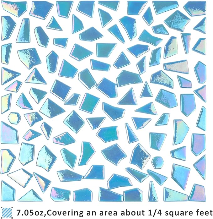 Youway Style Iridescent Glass Mosaic Tiles for Crafts Bulk,200g Blue Broken Mosaic Glass Pieces for Garden Crafts Kits,DIY Mosaic Art Decor