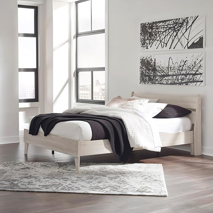 Signature Design by Ashley Socalle Contemporary Panel Platform Bed, Foundation or Box Spring Not Needed, Queen, Beige