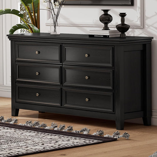 BLANKSPACE Black 6 Drawer Dresser, Modern Dresser for Bedroom, Wood Drawer Organizer with Metal Knobs, Large Capacity Wood Cabinet for Bedroom, Hallway