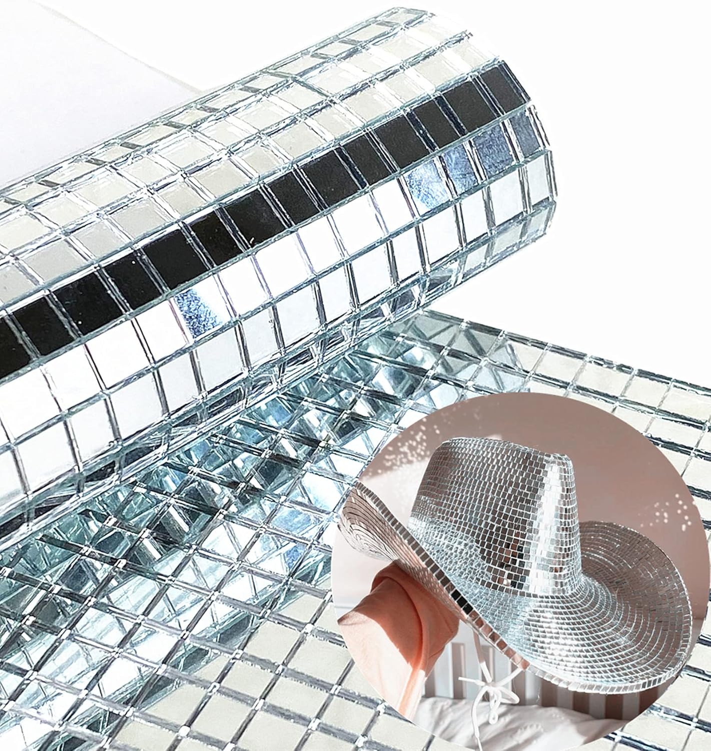 REDODECO Real Glass Silver Mirrors Mosaic Tiles Sticker for Craft Square Glass Tiles Self Adhesive,5mm by 5mm (Silver, 2400PCS)