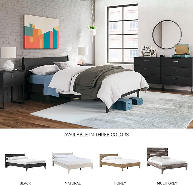 Signature Design by Ashley Socalle Casual Queen Panel Platform Bed, Foundation or Box Spring Not Needed, Black